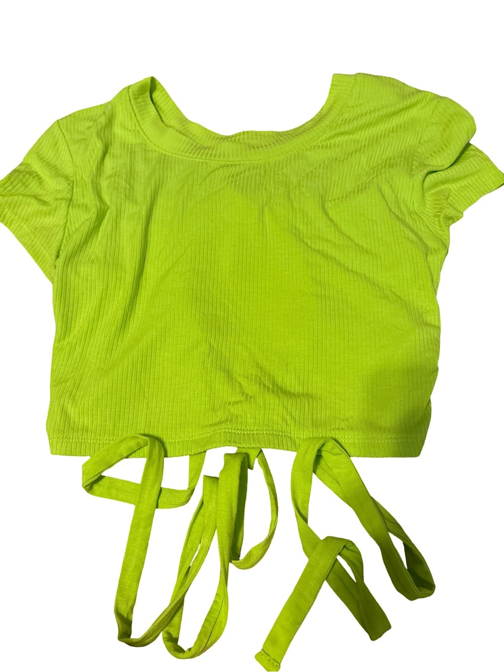 aerie Neon Lime Ribbed Tie-Front Crop Top